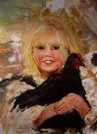 Brennan holding a chicken : pallet knife work ; oil