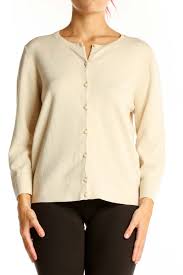 Ann Taylor Cream Button-Front Cardigan Sweater | Elegant Knitwear – SilkRoll
