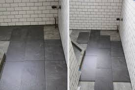 Porcelain floor tiles in 12 x 12, 12 x 24 and 4 x 12 formats combine with elegant ceramic wall tile options in 10 x 22 or 4 x 12 sizes. What S The Best Tile Layout For My Bathroom Straight Or Staggered Apartment Therapy