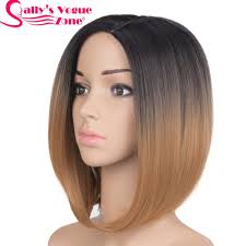 Ombre Black And Blonde Wig Sallyhair Middle Part 12inch Japanese High Temperature Fiber Synthetic Short Ombre Black Blonde Color Bob Wig For Women Bob Wigs Grey Blonde Hair Blonde Color