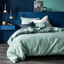 Ensemble Housse De Couette Reve De Lin Vert D Eau Blanc Cerise Housse De Couette Lin Housse De Couette Parure De Lit