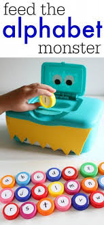 Children take turns scooping up a letter from a bowl with a spoon or soup ladle. Feed The Alphabet Monster Toddler Learning Activities 3 Year Old Activities Toddler Learning