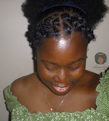 Rubber band protective style on natural hair. Natural Hairstyle Connected Rubber Band Twists With Puff