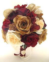 Our favorite bouquets, centerpieces, and arrangements are sure to. Wedding Bouquet 17 Pc Package Bridal Silk Flowers Burgundy Wine Gold Champagne Ebay