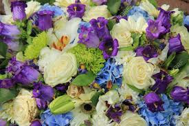 White green and blue wedding flowers. White Roses And Blue Purple Flowers In A Wedding Flower Arrangement Stock Photo Picture And Royalty Free Image Image 35641826