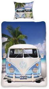 Linge De Lit Volkswagen 135 X 200 Cm Bleu Clair Renforce In 2020 Light Colored Furniture Linen Bedding Bed Design