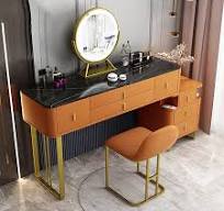 Coiffeuse moderne en marbre fritté avec tiroirs, miroir LED ...