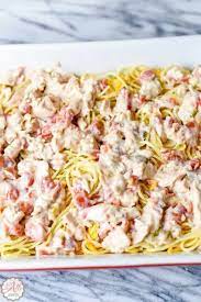 Transfer to a baking dish and top with remaining cup cheese. Easy Baked Chicken Spaghetti An Alli Event