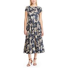 Women S Chaps Floral Midi Dress Floral Shirt Dress Fit Flare Dress Knit Midi Dress