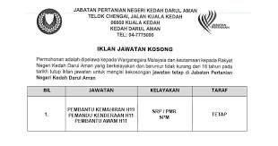 Jawatan kosong jkr negeri kedah. Jawatan Kosong Di Jabatan Pertanian Negeri Kedah Jobcari Com Jawatan Kosong Terkini
