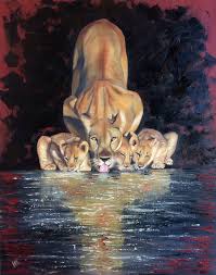 Decorate your space with iconic chicago cubs prints. Lioness With Cubs By The Water Painting By Ira Whittaker Saatchi Art