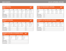M W Apparel Size Chart In Inches Nike Download Printable