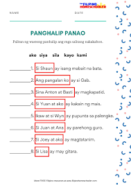 Free Panghalip Panao Worksheet Set 2 The Filipino Homeschooler