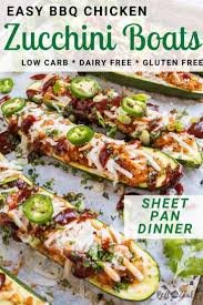 Bbq Chicken Zucchini Boats Recipe In 2020 Chicken Zucchini Boats Sheet Pan Recipes Chicken Zucchini
