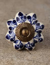 Wavy ceramic drawer pull, black and white seagrass by acorn manufacturing co. Dark Blue Design On White Color Ceramic Cabinet Knob Knobco