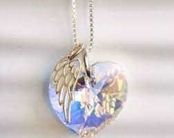 Cremation Jewelry Angel Wing Necklace Ashes Infused Glass Etsy Crystal Heart Necklace Silver Angel Wing Necklace Pendant