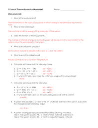 · comparing different energy sources (efficiency. 1st Law Of Thermodynamics Worksheet