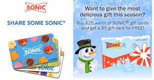 Maybe you would like to learn more about one of these? Sonic Drive In Give The Most Delicious Gift This Season Buy 25 Worth Of Sonic Gift Cards And Get A 5 Gift Card For Free Facebook