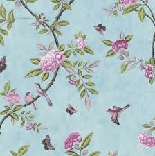Duck Egg Blue Purple Vintage Bird Print Peony Wallpaper Graham Brown 10m Chinoiserie Wallpaper Chinoiserie Brown Wallpaper
