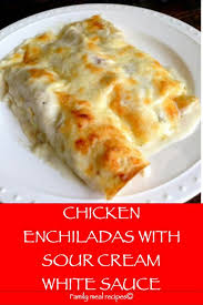 The easiest sour cream chicken enchilada casserole packed with chicken, cheese and an amazing sour cream sauce.a delicious, creamy, enchilada casserole. Chicken Enchiladas With Sour Cream White Sauce Family Meal Recipe Easy Chicken Enchilada Recipe Creamy Chicken Enchiladas Sour Cream Chicken Enchilada Recipe