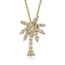 Roberto Coin Tiny Treasures 17 Ct T W Diamond Palm Tree Pendant Necklace In 18kt Yellow Gold Ross Simons White Gold Hoop Earrings Roberto Coin Jewelry Palm Tree Pendant
