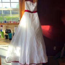 I was seeing red and ready to call that company and yell at them. David S Bridal Dresses White With Crimson Red Trimmed Wedding Gown Poshmark
