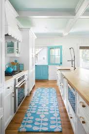 White Kitchen Turquoise Accents Beach House Kitchens Home House Design