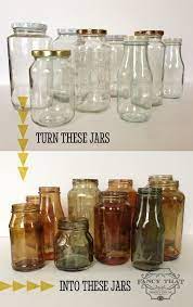 Dye Glass Jars To Create A Look Straight From The Past Tinted Mason Jars Mason Jar Diy Recycled Jars