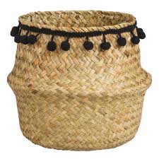 Corbeille En Jonc De Mer Et Pompons Noirs Maisons Du Monde Petit Modele H 15cm 7 99 Pompones Cestas Objetos