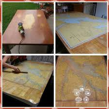 Totally Refinished Tabletop With Map Using Epoxy To Seal Loved This Project Table Makeover Diy Table Makeover Diy Table
