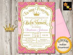 Spanish Baby Shower Princess Invitation Girl Hot Pink And Etsy Printable Baby Shower Invitations Baby Shower Invitation Templates Baby Shower Invitation Cards