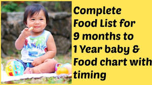 food chart for 9 months to 1 year baby