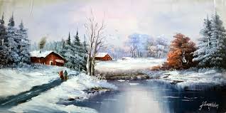 Karli Manzara Tablosu Karahan Cerceve Tablo Kabartmali Ve Kanvas Tablo Magazasi Winter Painting Cabin Art Painting