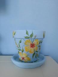 Hand Painted 6 Flower Pot Matching Saucer Tropical Etsy Flower Pots Painted Flower Pots Tropical Design