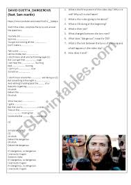 Want you to share that. David Guetta Feat Sam Martin Dangerous Esl Worksheet By Nonore