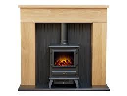 Gas, wood, and electric fireplaces all offer efficient heating in a wide variety of sizes and styles. Adam Innsbruck Stove Fireplace In Oak With Hudson Electric Stove In Black 48 Inch Fireplace World