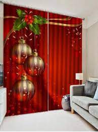 2pcs Christmas Ball Leaf Printed Window Curtains Lava Red W33 5 X L79 Inch X 2pcs Window Curtains Small Window Curtains Window Curtains Living Room