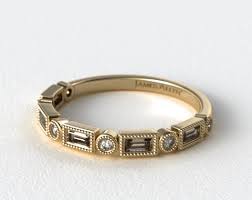 14k Yellow Gold Round And Baguette Milgrain Diamond Wedding Ring Ladies Diamond Rings Diamond Wedding Rings Favorite Engagement Rings