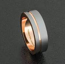 Mens Wedding Band 8mm White Brushed Tungsten Ring Thin Side Rose Gold Groove Mens Wedding Rings Popular Mens Wedding Bands Rings For Men