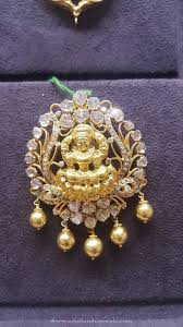 Latest Gold Lakshmi Pendant With White Stones South India Jewels Gold Earrings Designs Gold Jewellery Design Necklaces Gold Jewelry Fashion