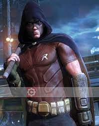 A fully black robin with the armor of batman in 'the dark knight rises movie'. Batman Arkham City Robin Vest Costume Leather Vest
