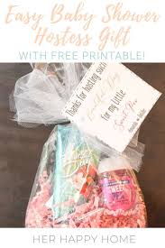 Baby Shower Hostess Gift With Free Printable Her Happy Home Baby Shower Hostess Gifts Hostess Gift Ideas Baby Shower Shower Hostess Gifts