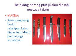 Orang yang bodoh jika selalu diberi pelajaran, lambat laun akan pandai juga. Belakang Parang Diasah Lagikan Tajam