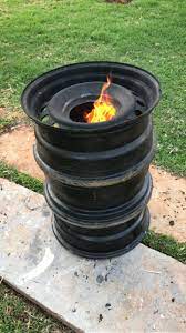 Fire Pit Made From Old Used Tyre Rims Can Be Used For Cooking And As A Warm Fire In Those Cold Days Rim Fire Pit Fire Pit Warm Fire