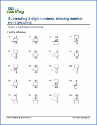 Double diqit subtraction with kegrouping. Subtracting 2 Digit Numbers Missing Numbers No Regrouping K5 Learning