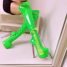 Neon Green Corset Knee High Boots Tajna Club