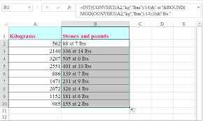 how to convert kilograms to stones and pounds in excel