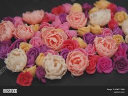 Pink and black fake flowers. Mix Pink Peach Fake Image Photo Free Trial Bigstock