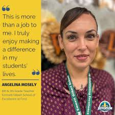 Angelina Mosely teaches 6th and 7th grade Social Studies at Emmett Gilbert  School of Excellence at Ford. She loves making a difference in her  students' lives every day. It is rewarding when