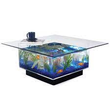 The oval coffee table fish tank is a great centre piece to any room, it is sure to gain the attention of guests and will also make a great talking point. Aquarium Coffee Table Hammacher Schlemmer
